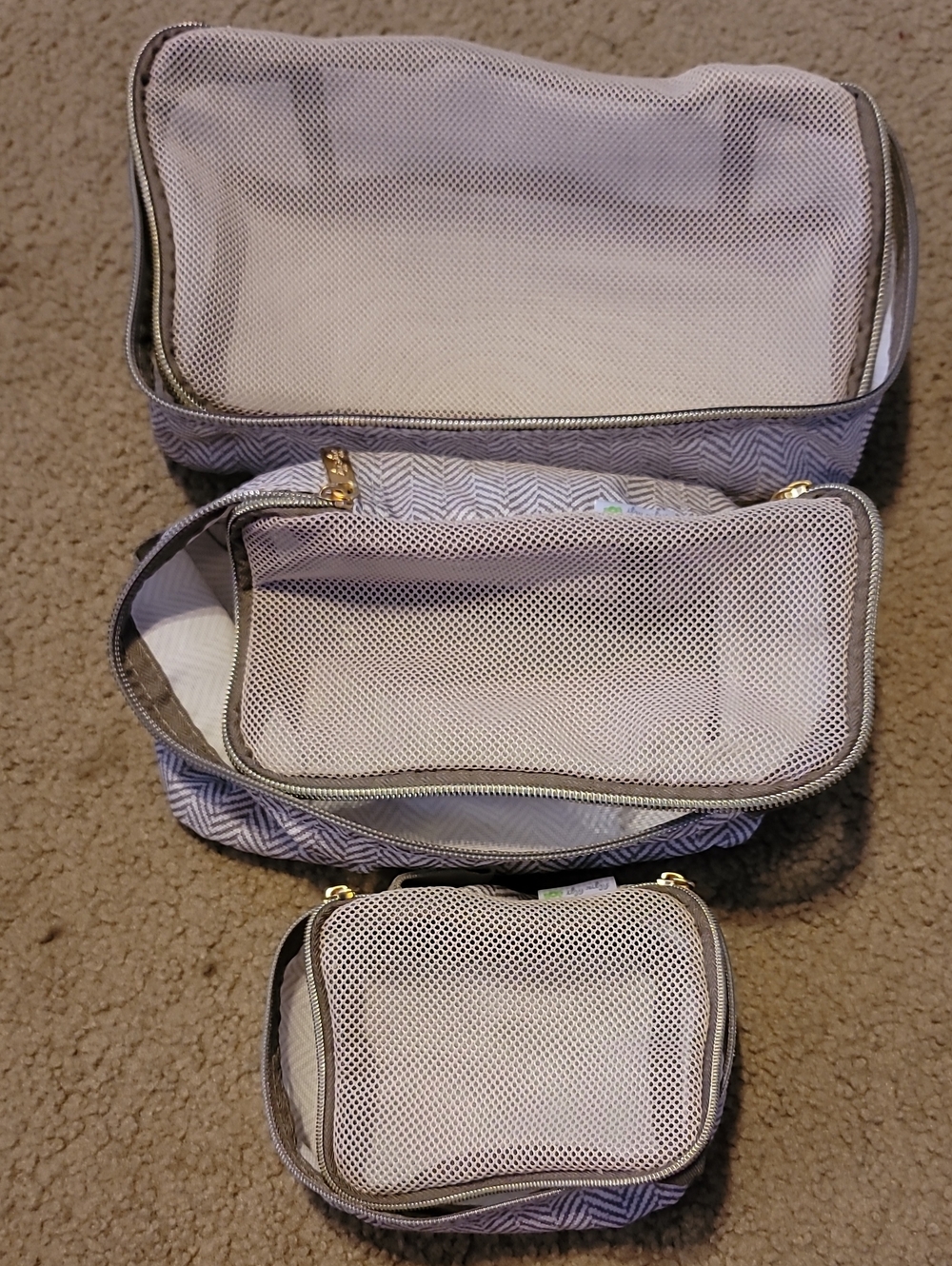 Itzy Ritzy Women’s Travel Organizer Pouch Set - Tan And White